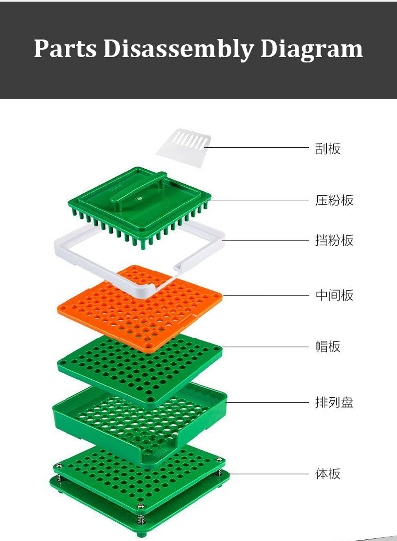 Green ABS Manual Capsule Filling Machine | 100-Hole | Size 000#–3#