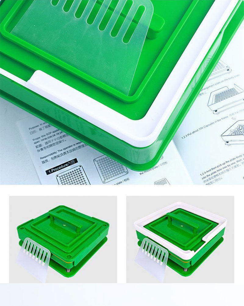 Green ABS Manual Capsule Filling Machine | 100-Hole | Size 000#–3#