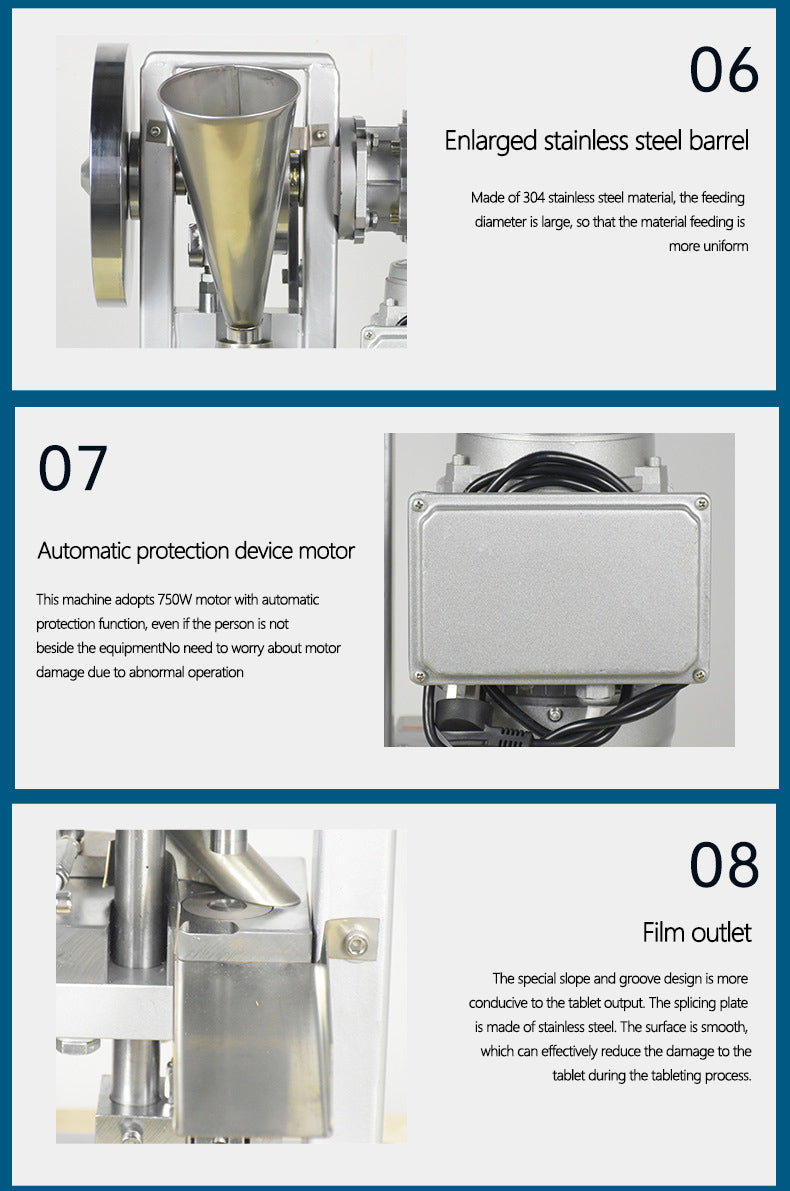 750W Single Punch Tablet Press | 304 Stainless Contact Parts