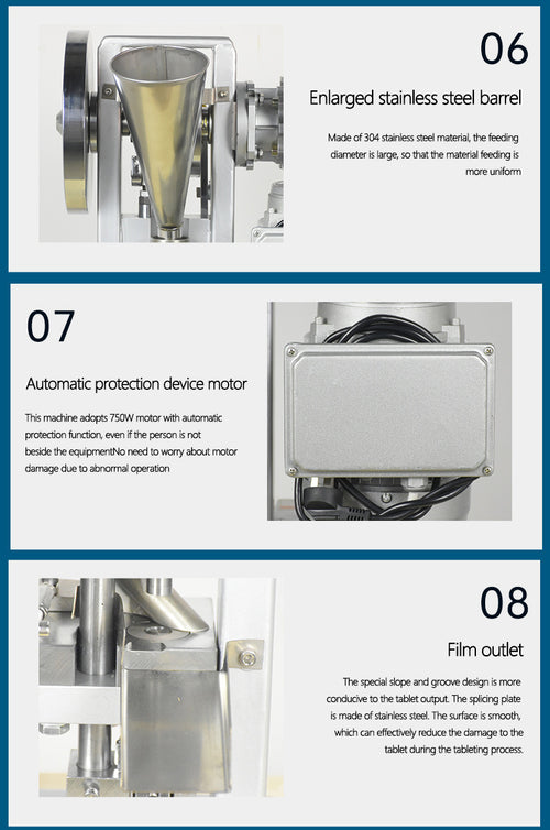 750W Single Punch Tablet Press | 304 Stainless Contact Parts