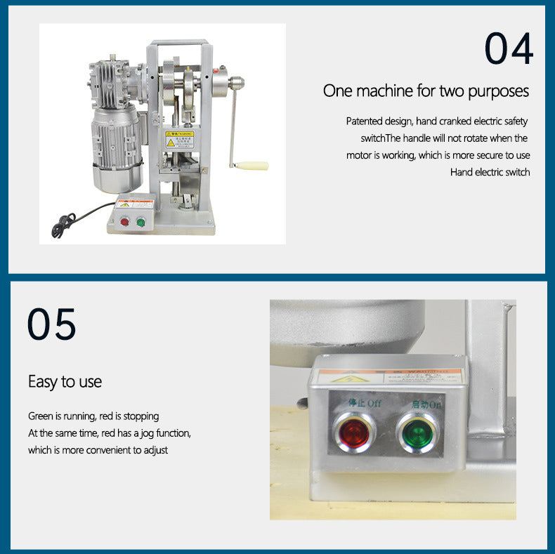 750W Electric & Manual Single Punch Tablet Press | Dual-Use