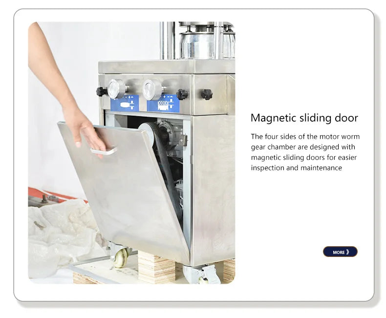 PJ-018 rotary tablet press adjustment controls and lower cabinet detail