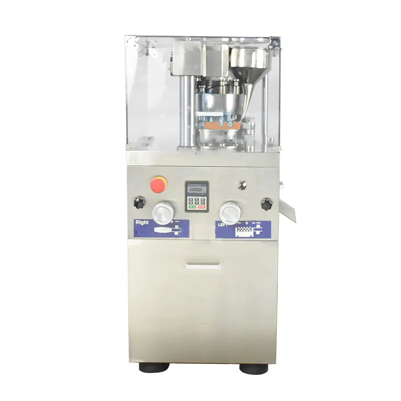 PJ-018 rotary tablet press front view with enclosed pressing area and controls